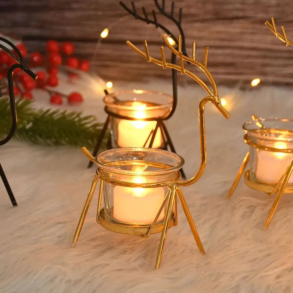 Reindeer Candlestick Tea Light Deer Metal Iron Candle Holders for Party Wedding Home Coffee Table Decor New Year Noel Gift