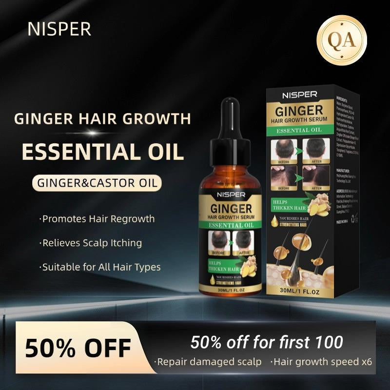 NISPER - Ginger Hair Growth Essential Oil & Castor Oil & Ginger Essence & Tocopherol Forhair Haircare Dailyrepairing Restore Vitamins Moisturize