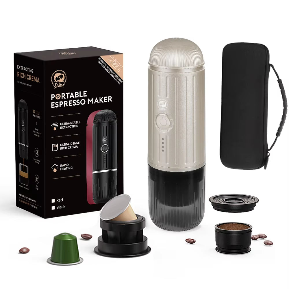 Wireless Electric Portable Espresso Coffee Machine for Car & Home Camping Coffee Maker 2 in 1 Capsule Powder Travel Coffee Maker