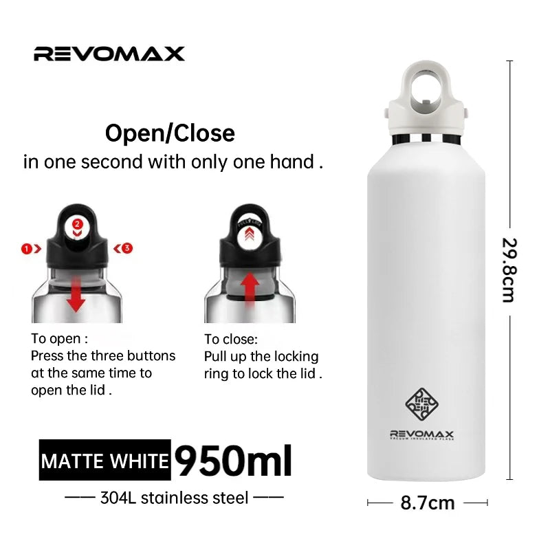 Large Capacity Stainless Steel Thermos Portable Vacuum Flask Insulated Tumbler with No Screw Lid Thermo Bottle 950Ml