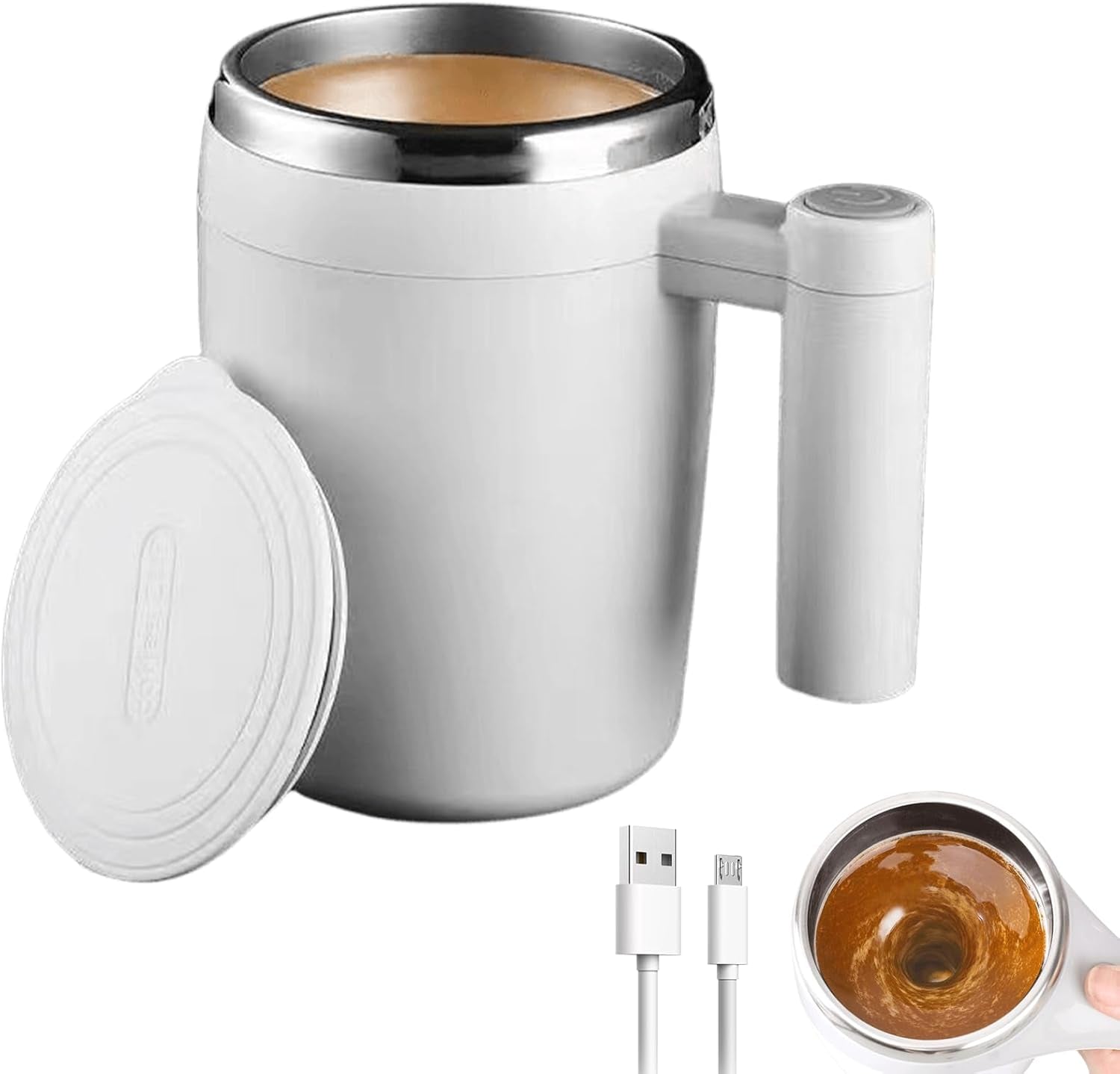Tasse À Mélanger Automatique, Rechargeable Par USB, 380 Ml, Avec Couvercle, Pour La Maison, Le Bureau, Les Voyages, Blanc Ivoire