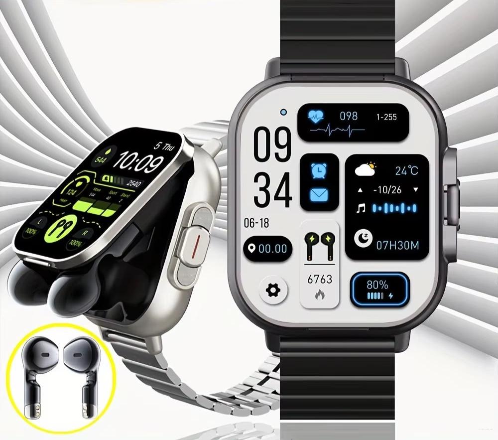GPS Smart Watch TWS 2-In-1 Headset Bluetooth Call Heart Rate Blood Pressure Health Monitoring Headphones Play Music Smartwatch
