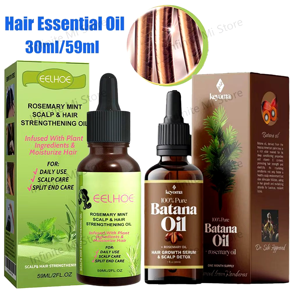 30Ml/59Ml Batana Rosemary Mint Scalp Hair Strengthening Oil Biotin Essential Oils Nourishing Treatment Split Ends Dry All Types