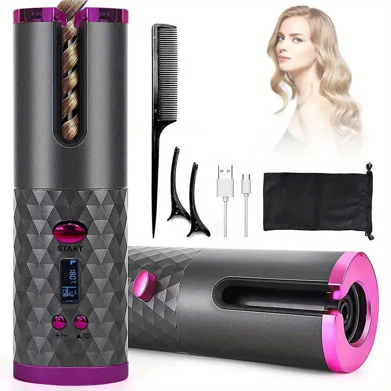 5000Mah LED Cordless Automatic Hair Curler, 6 Temperature and Timer Settings, Portable and Rechargeable, Fast Heating Iron for Adjustable Comfort Korean