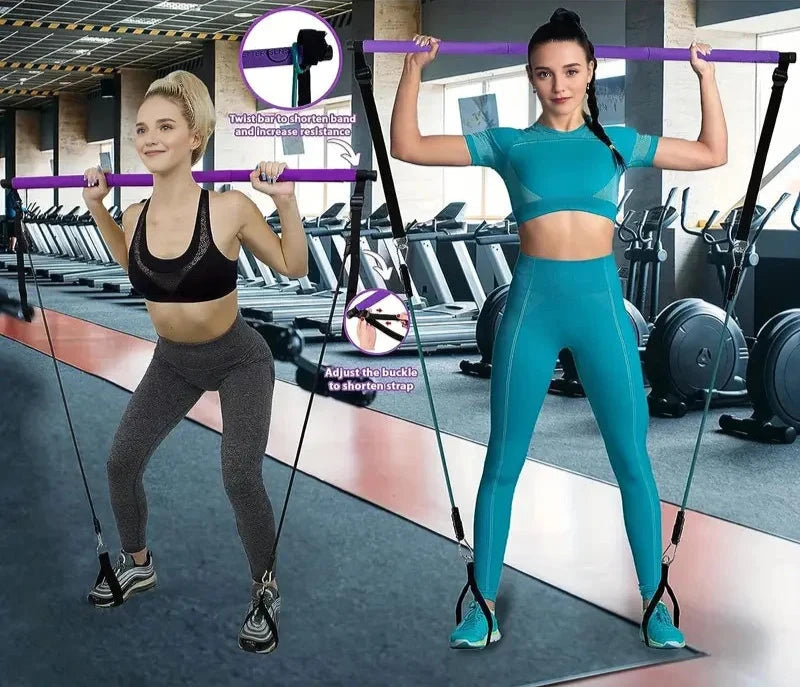 Pilates Bar Kit with Resistance Bands,3-Section Pilates Bar with Stackable Bands Workout Equipment for Legs,Hip,Waist and Arm,Ex