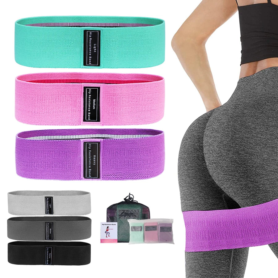 Bandes élastiques en tissu pour fessiers, hanches et cuisses. Equipement de yoga et de gymnastique.