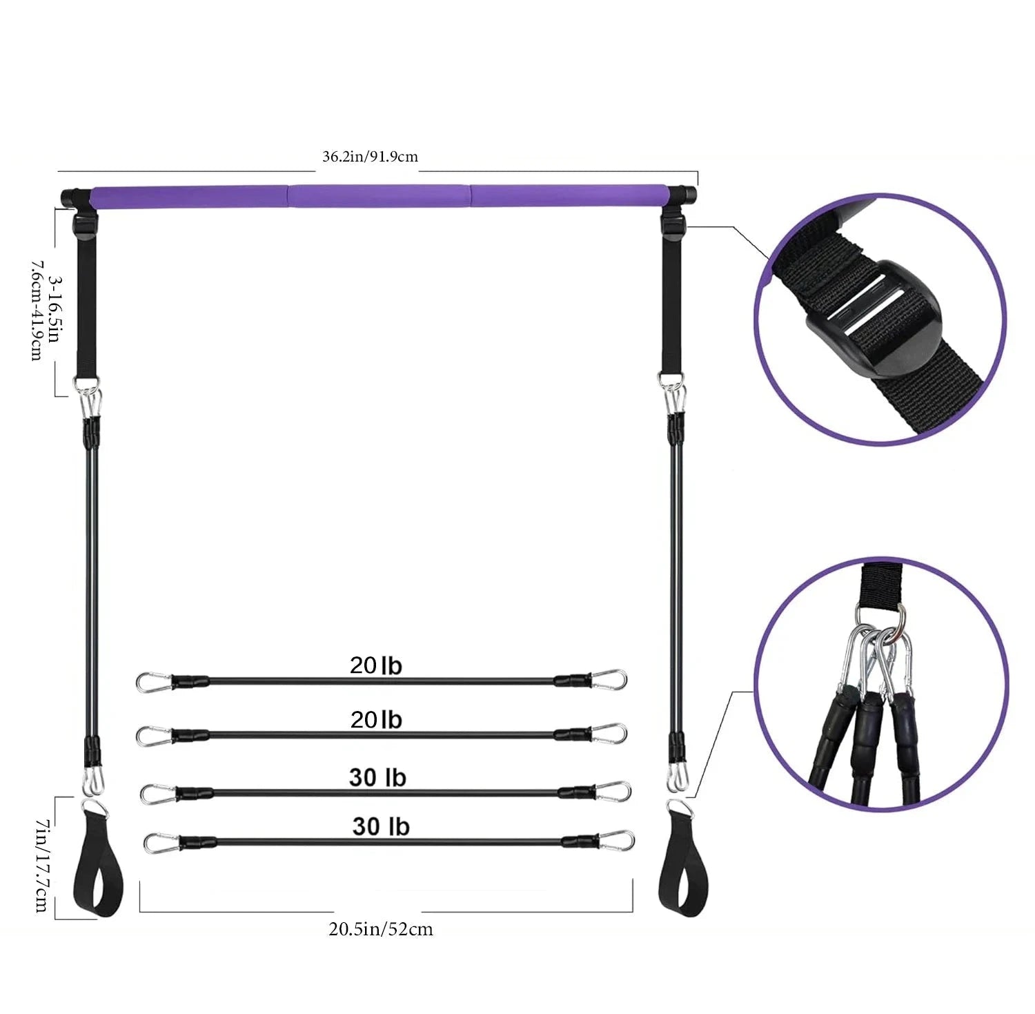 Pilates Bar Kit with Resistance Bands,3-Section Pilates Bar with Stackable Bands Workout Equipment for Legs,Hip,Waist and Arm,Ex
