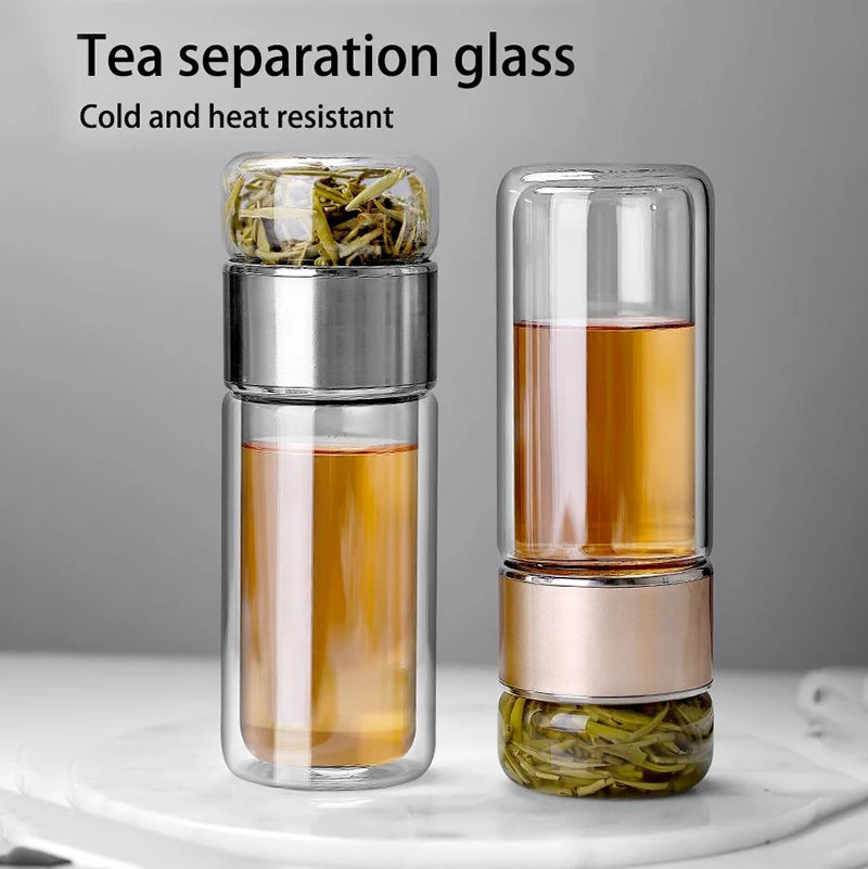 Tea Water Bottle High Borosilicate Glass Double Layer Tea Water Cup Infuser Tumbler Drinkware Water Bottle with Tea Filter