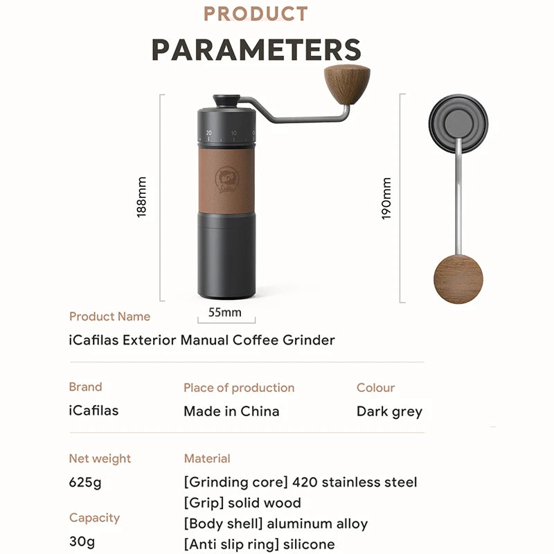 Manual Coffee Grinder 420 Stainless Steel 7-Core Burr Coffee Bean Grinder Adjustable Grinding Thickness anti Slip Pad Icafilas