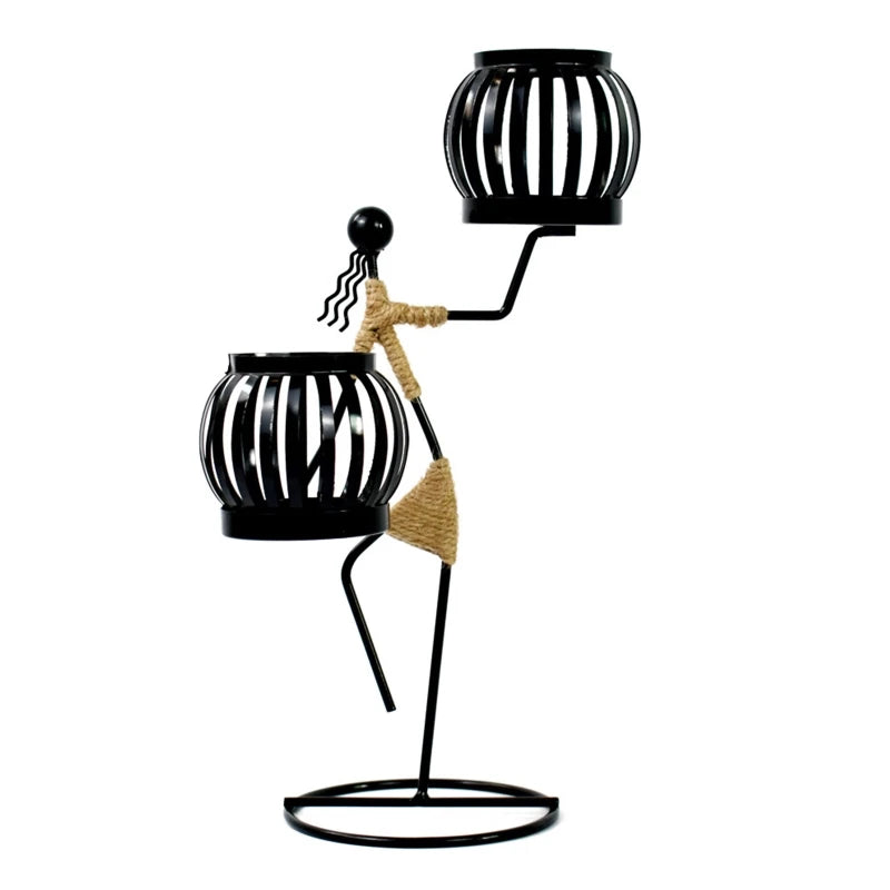 Retro Iron Holder Abstract Man Candlestick Desktop Art Ornament for Home Wedding Birthday Party Dining Table Decor Gift