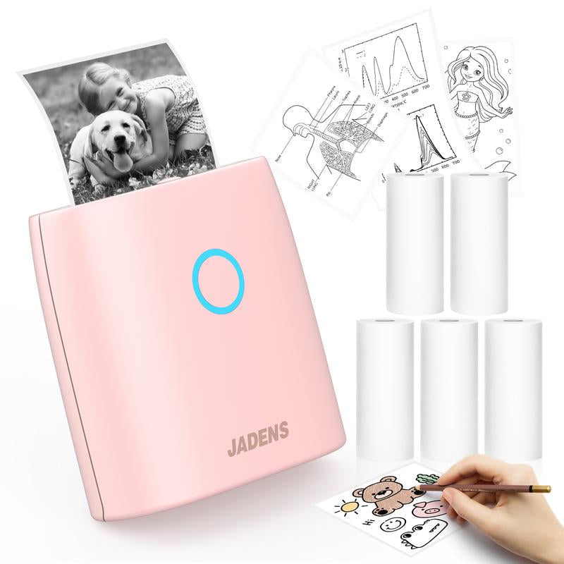 JADENS Mini Sticker Printer-2 Inch Bluetooth Thermal Pocket Printer,Inkless Portable Printer for Study Notes,Photos, Memos,Lists,Work Plans,Diy,Gifts,Journals Sticker Printer