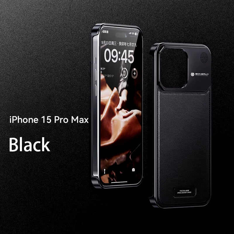 Luxury Leather Metal Aluminum Alloy Phone Case for Iphone 15 14 13 16 Pro Max Magnetic Aromatherapy Frameless Protective Cover